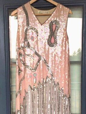 Vintage 100% Silk Hand-Beaded Sequin Howard Hearstfied OOAK Cocktail Dress